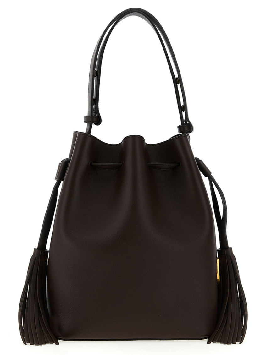 Valentino Dark Brown Vlogo Bucket Bag In Brown