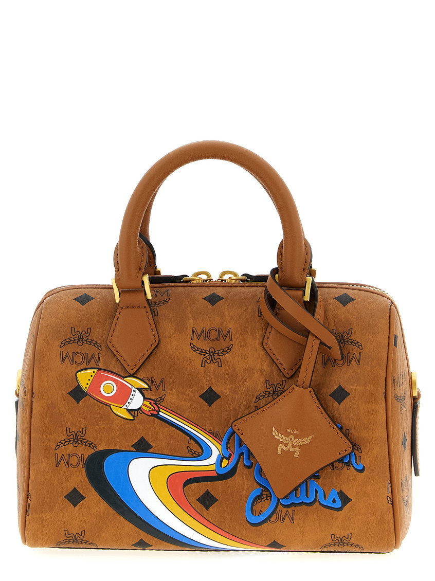Mcm Ella Boston Rocket-print Monogram Tote Bag In Brown