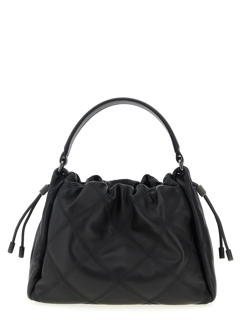 Brunello Cucinelli Small Mellow Quilted Diamond-pattern Tote Bag In Black