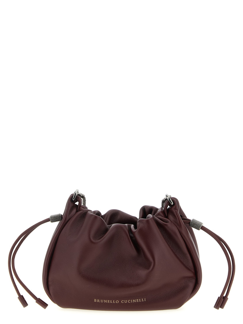 Brunello Cucinelli Maroon Mellow Mini Bucket Bag In Burgundy