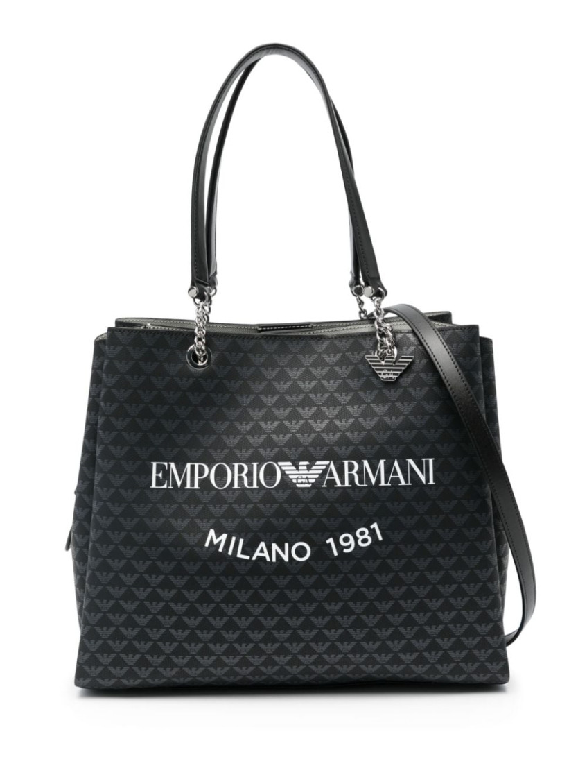 Shop Emporio Armani Black Allover Logo Tote Bag