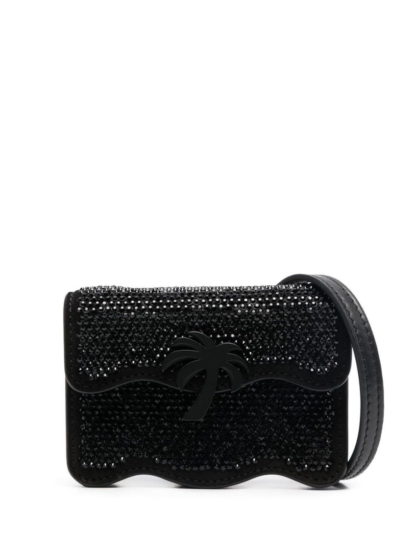 Palm Angels Embellished Suede Palm Beach Crossbody Bag In Black