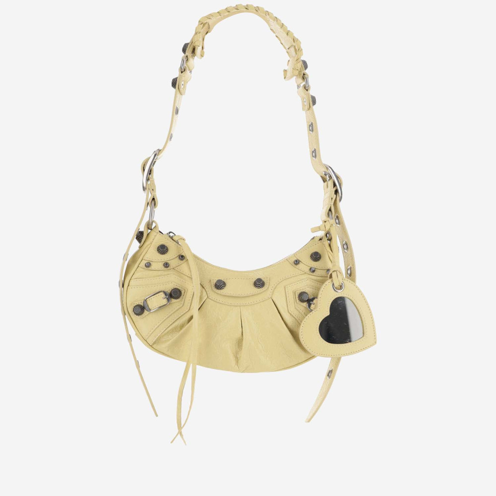 Balenciaga Green Leather Shoulder Handbag With Magnetic Closure And Metal Details In Yellow