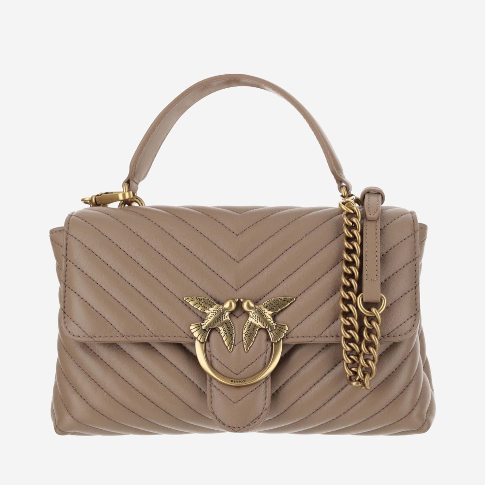 Pinko Beige Love Birds Quilted Shoulder Bag In Beige