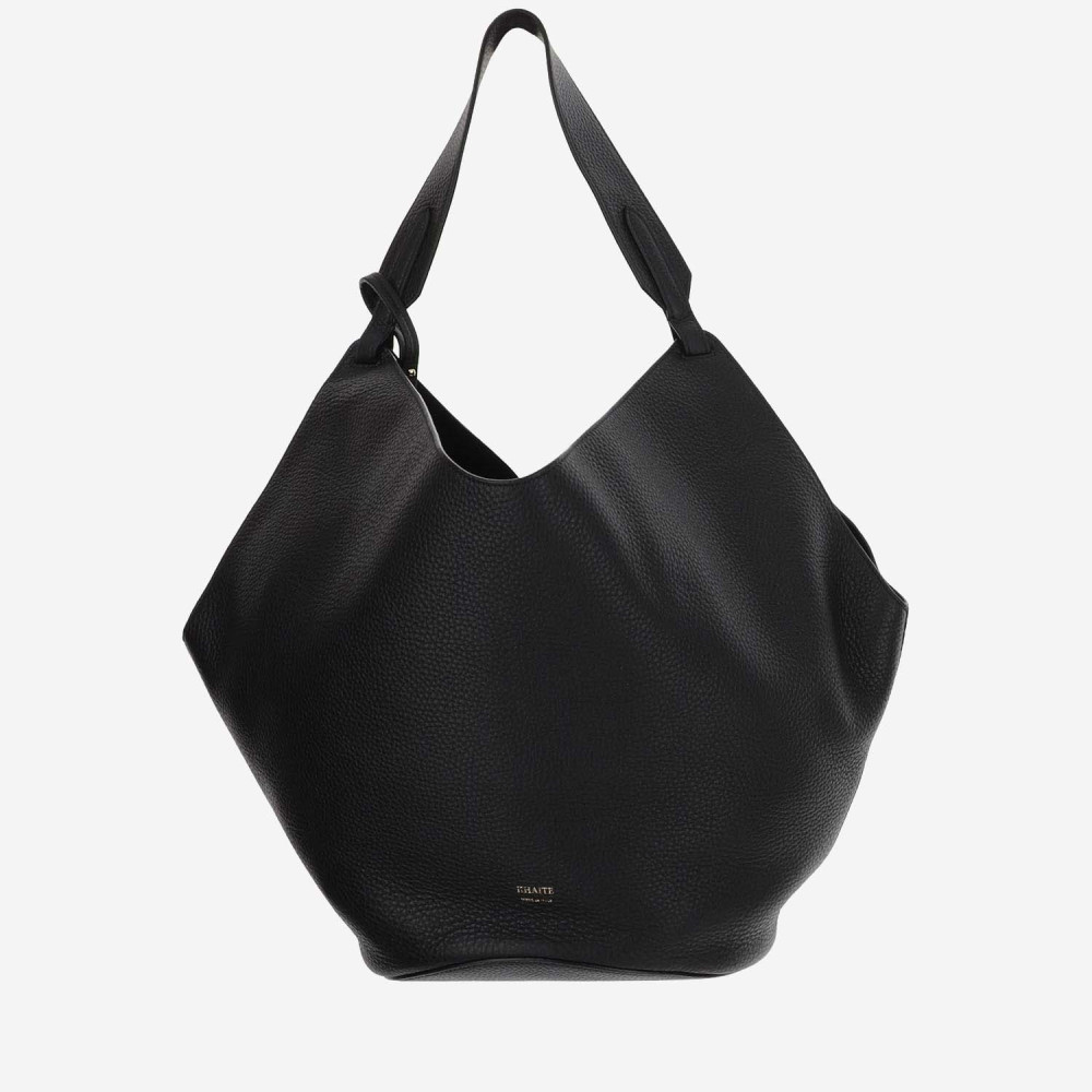 Khaite Lotus Medium Pebbled Leather Tote Bag In Black