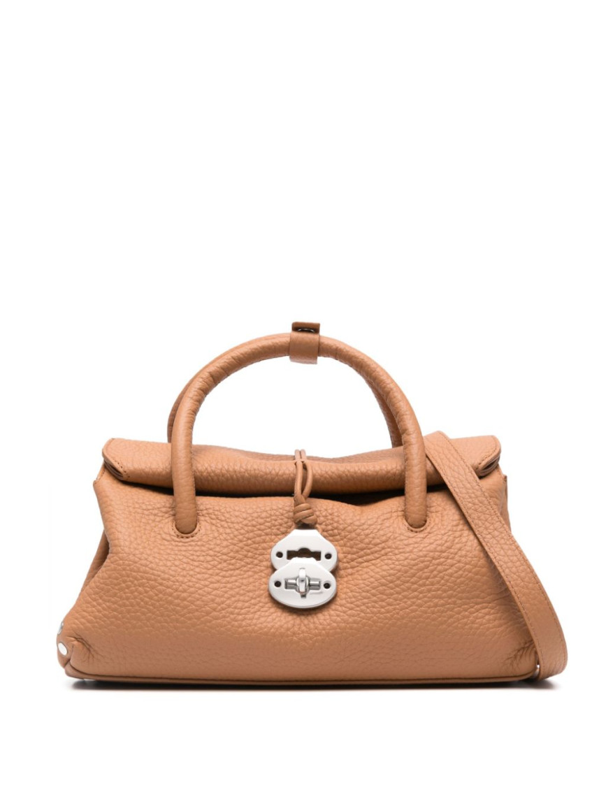 Zanellato Dotta Centauro S Hammered Leather Handbag With Shoulder Strap In Brown
