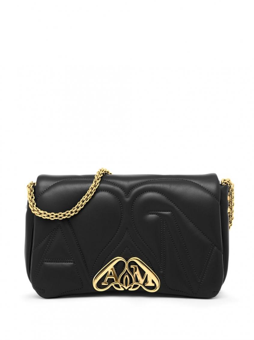 Alexander Mcqueen Quilted Seal Bag With Removable Shoulder Strap In Black