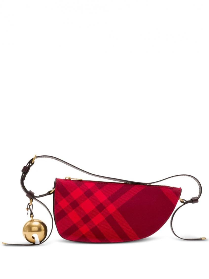 Burberry Mini Shield Check-pattern Shoulder Bag In Red