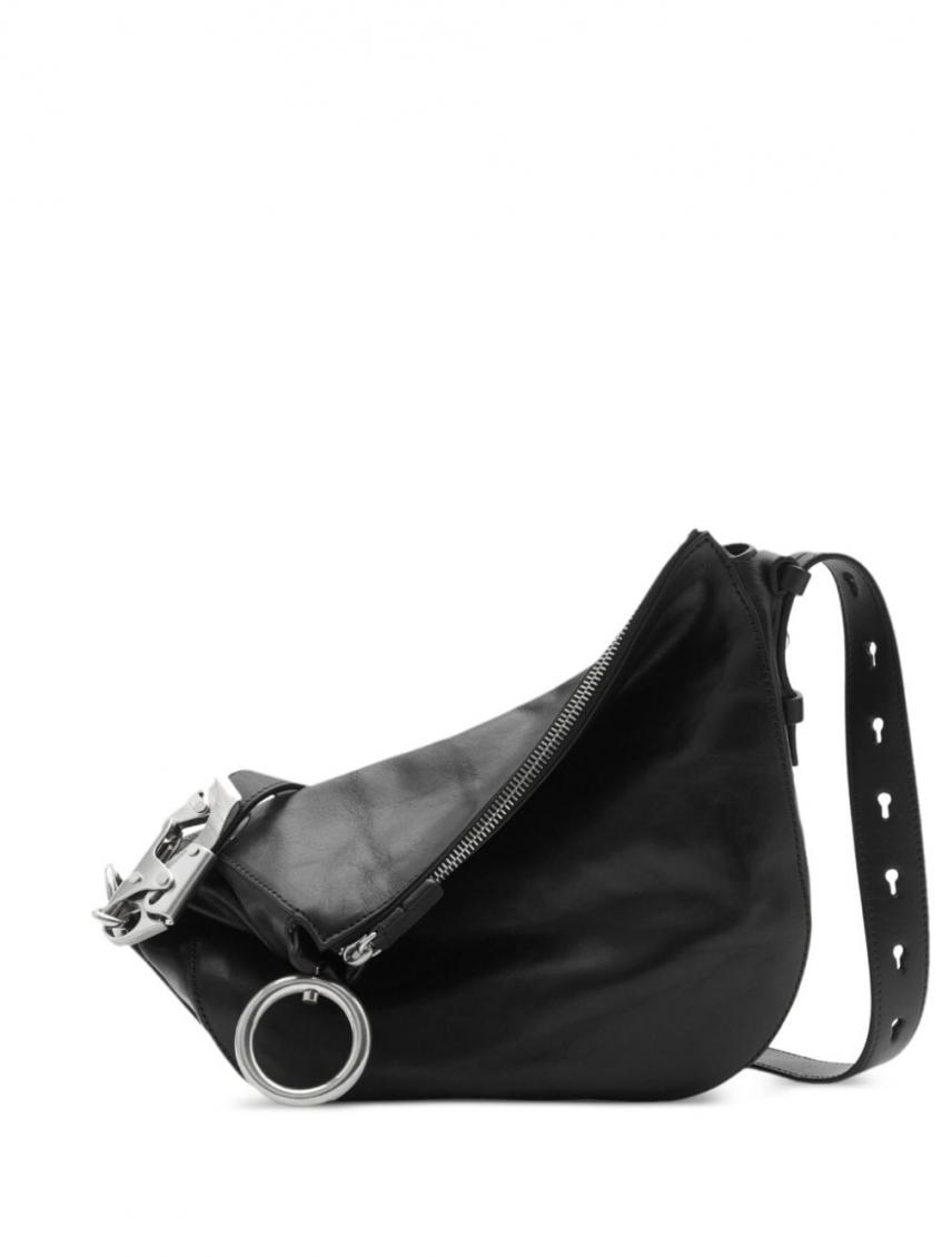 Burberry Woman Black Leather Knight Medium Shoulder Bag In Black