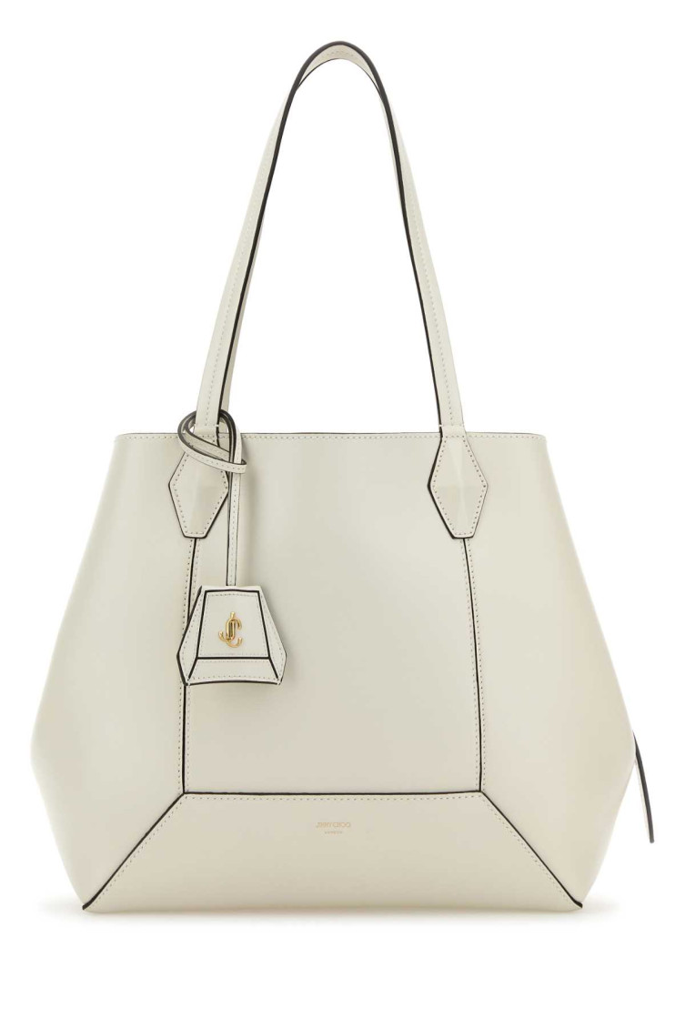 Jimmy Choo Structured Leather Shopping Bag With Diamond Stitching In White