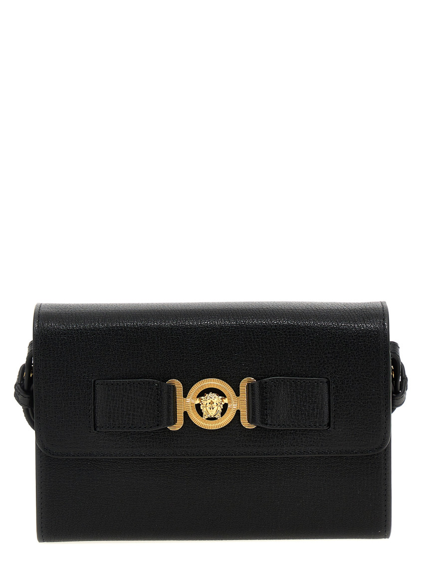 Versace Black Leather Medusa Biggie Crossbody Bag In Black