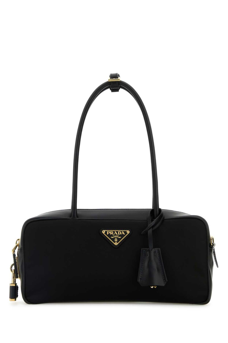 Prada Re-nylon And Leather Small Top-handle Bag With Padlock In Black