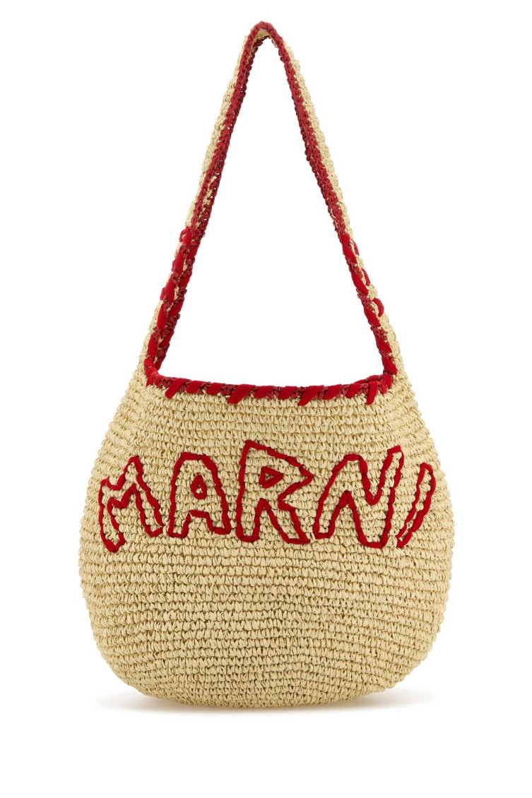 Marni Woven Shoulder Bag With Rounded Shape In Neutral