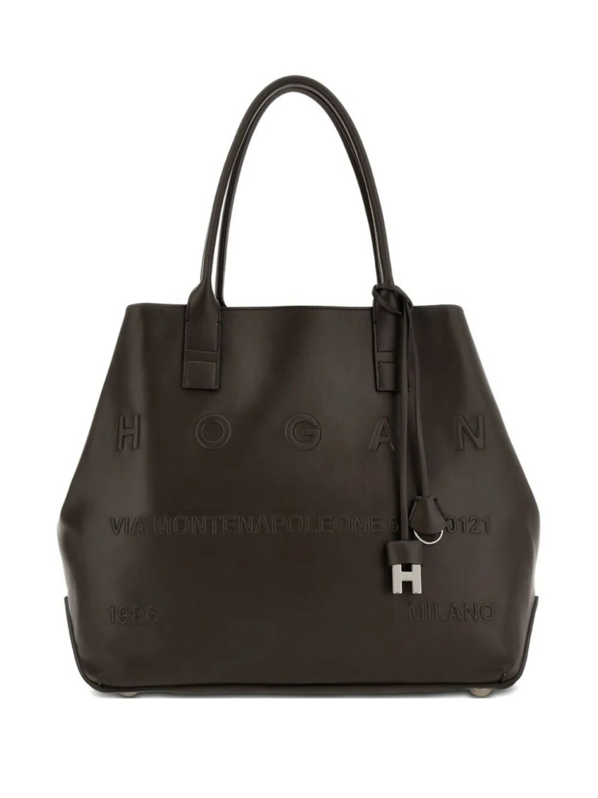 Hogan Dark Brown Script Medium Tote In Brown