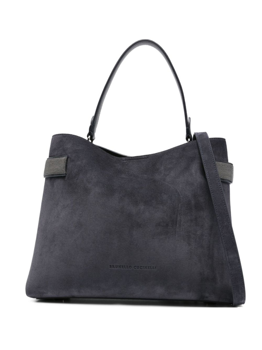 Brunello Cucinelli Suede Leather Shoulder Bag In Blue