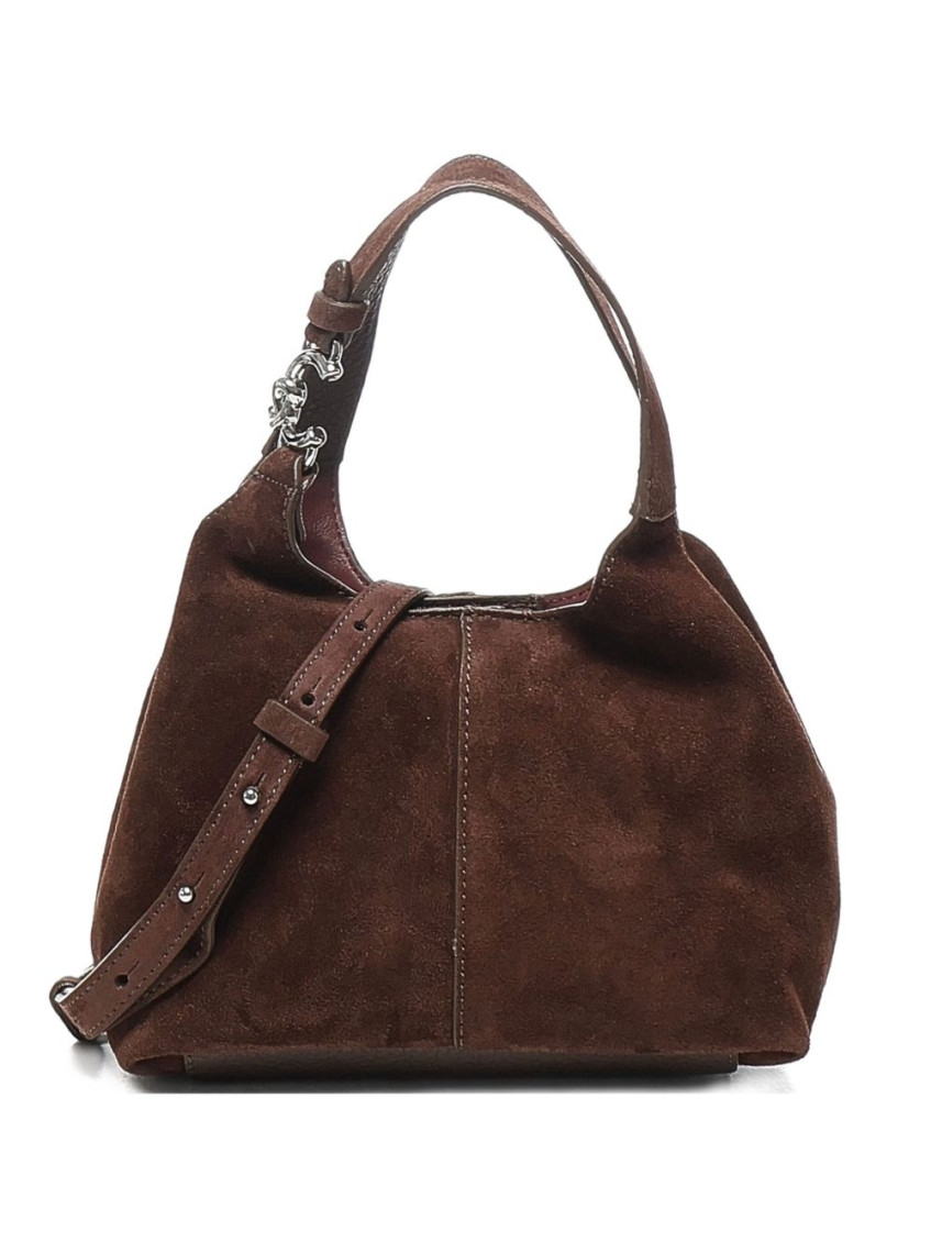 Coccinelle Structured Suede Shoulder Bag With Detachable Strap In Brown