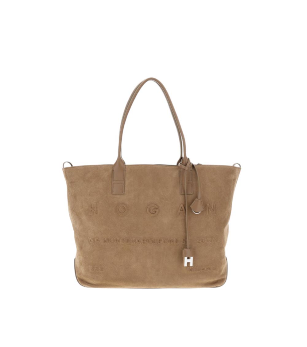Hogan Beige Script Medium Tote In Sand