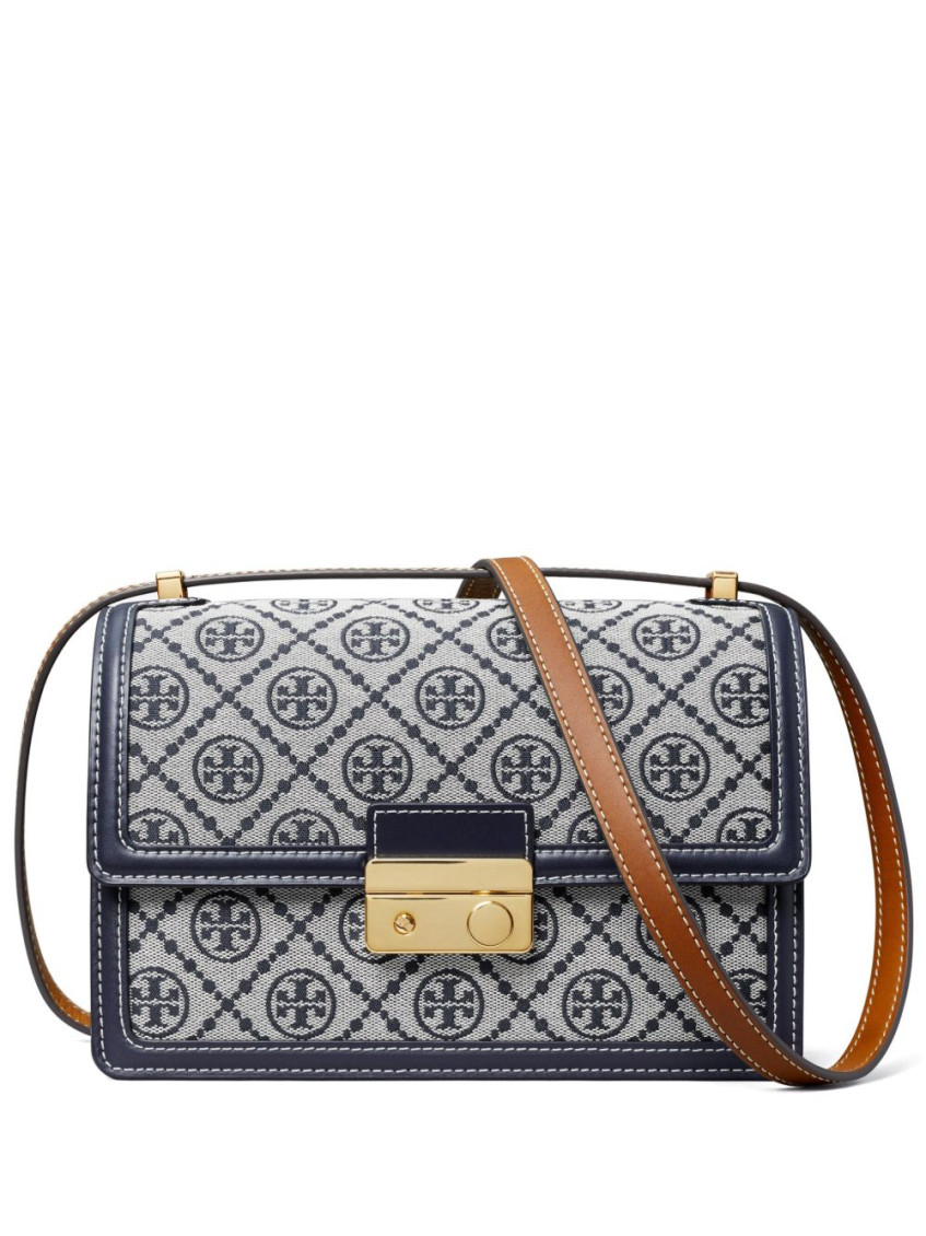 Tory Burch Navy Blue T-monogram Shoulder Bag In Blue
