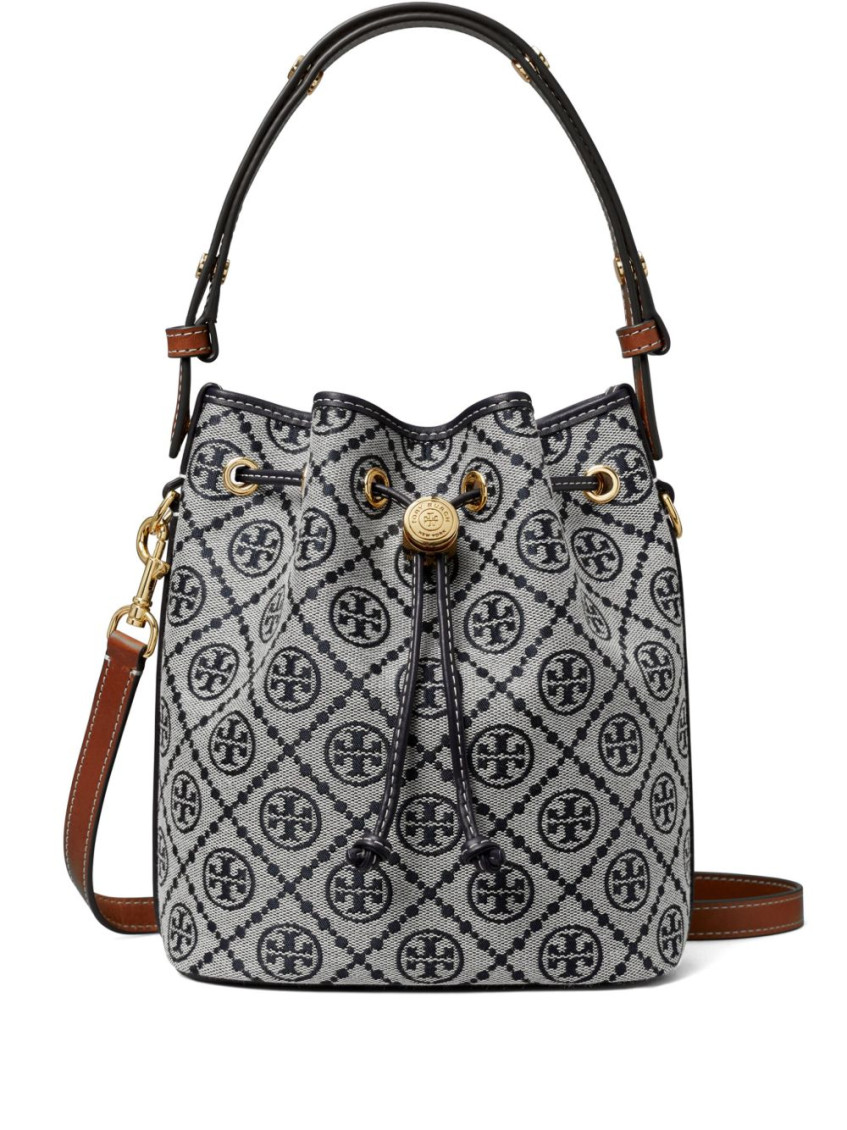 Tory Burch Navy Blue T-monogram Bucket Bag In Blue