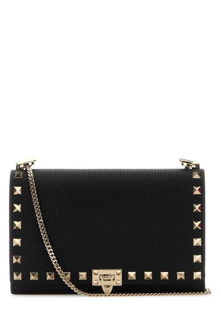 Valentino Black Leather Rockstud Crossbody Bag In Black