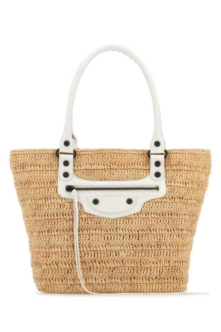 Balenciaga Women Raffia Small Le City Bucket Bag In Sand