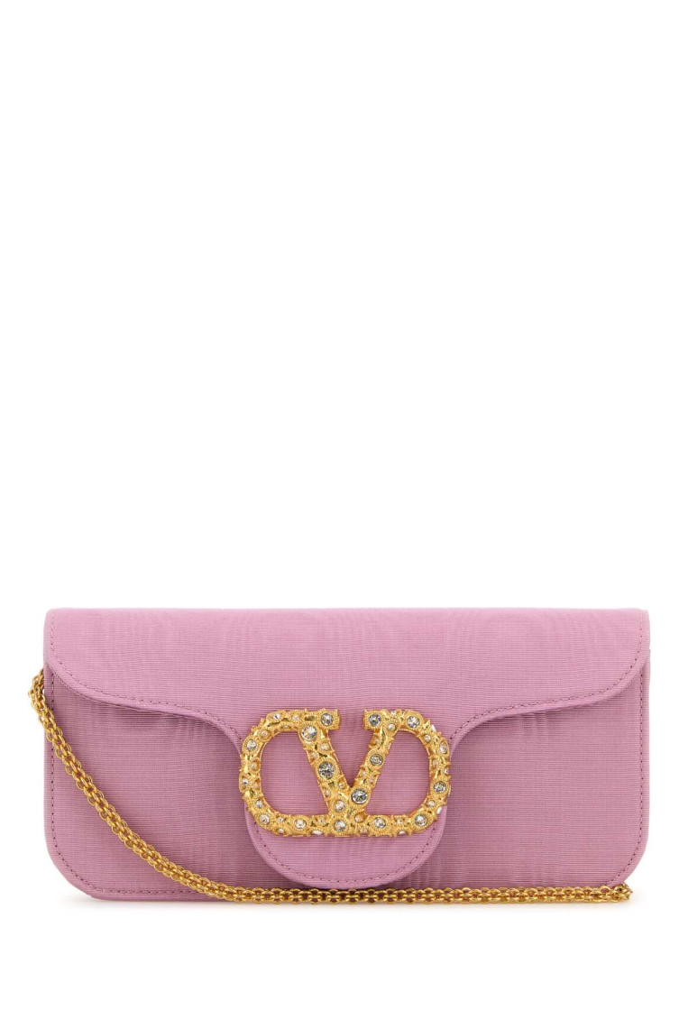 Valentino Garavani Textured Moire Clutch With Signature Logo In Pink