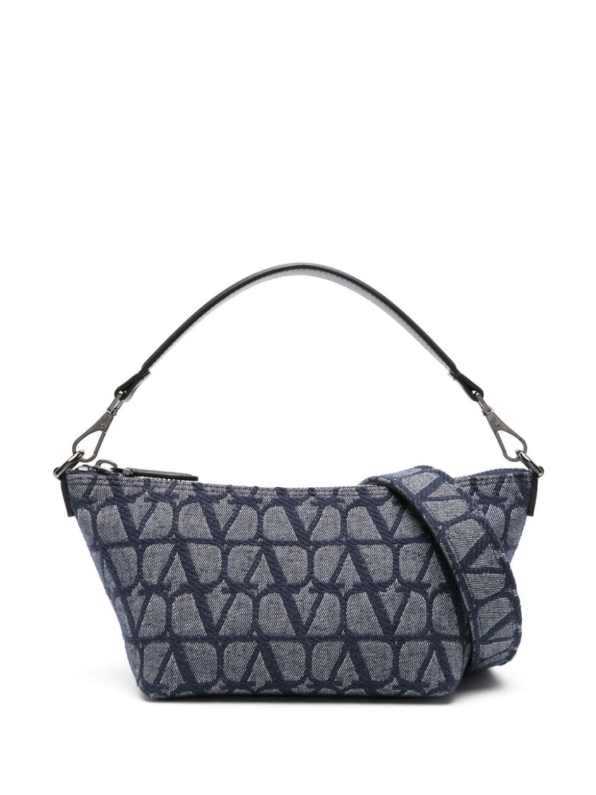 Valentino Indigo Blue Toile Iconographe Denim Crossbody Bag In Black