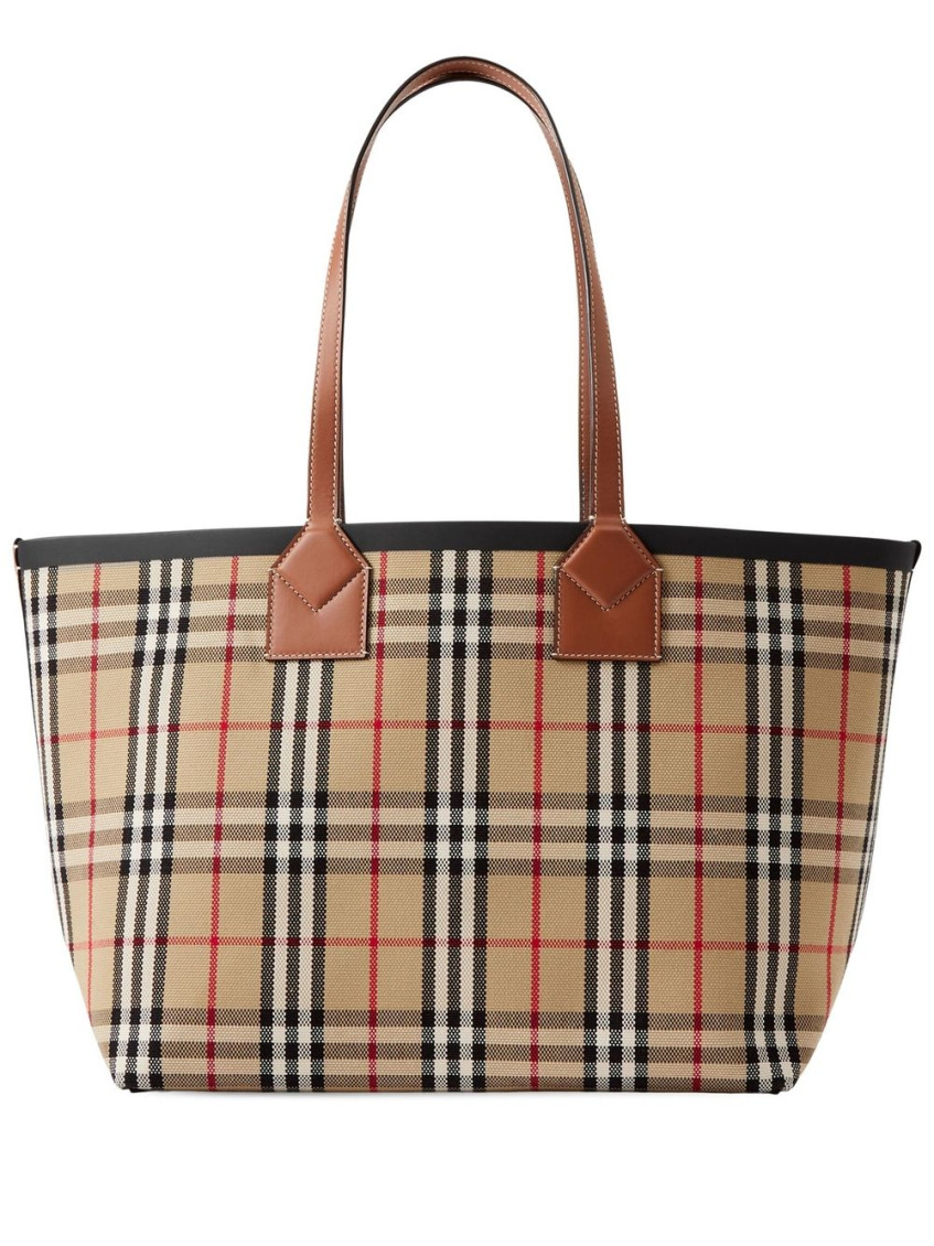 Burberry Medium London Check-pattern Tote Bag In Beige