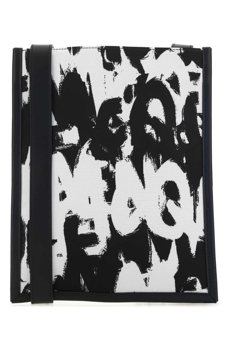 Alexander Mcqueen Men Printed Nylon Crossbody Bag In Blackwhite