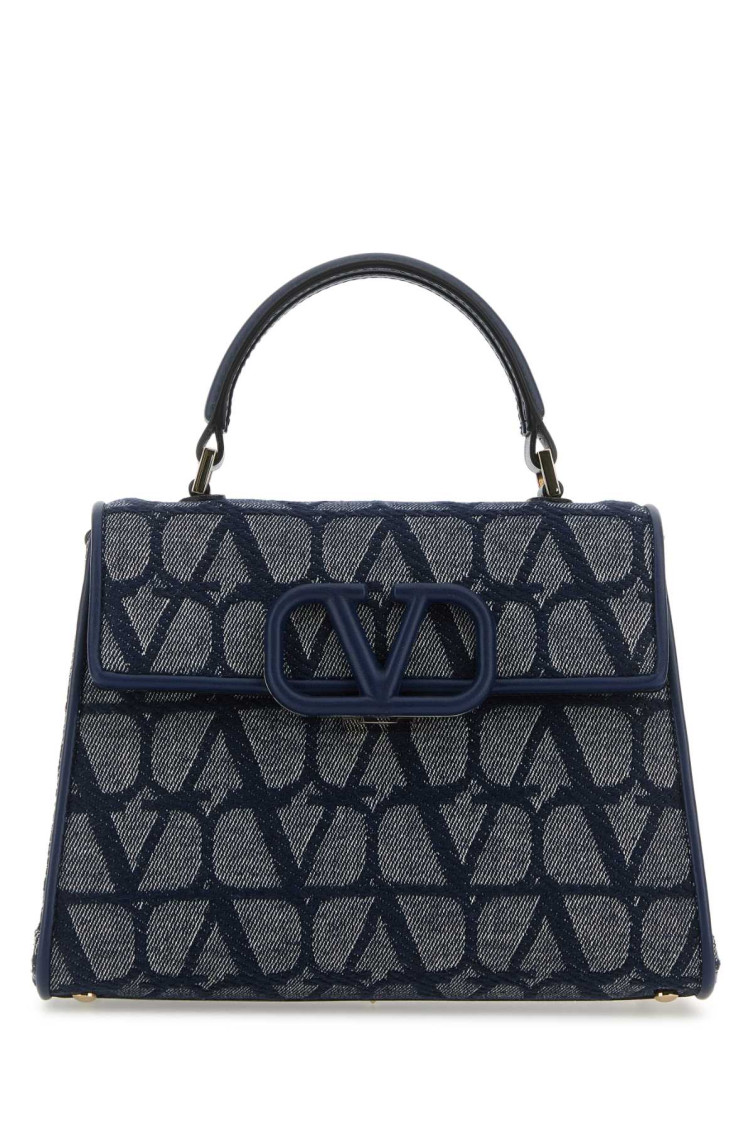 Valentino Garavani Dark Blue Toile Iconographe Vlogo Satchel Bag In Black