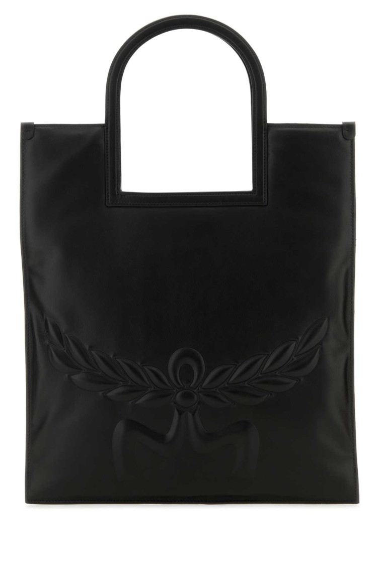 Mcm Nappa Leather Shopping Bag With Laurel Motif In Black
