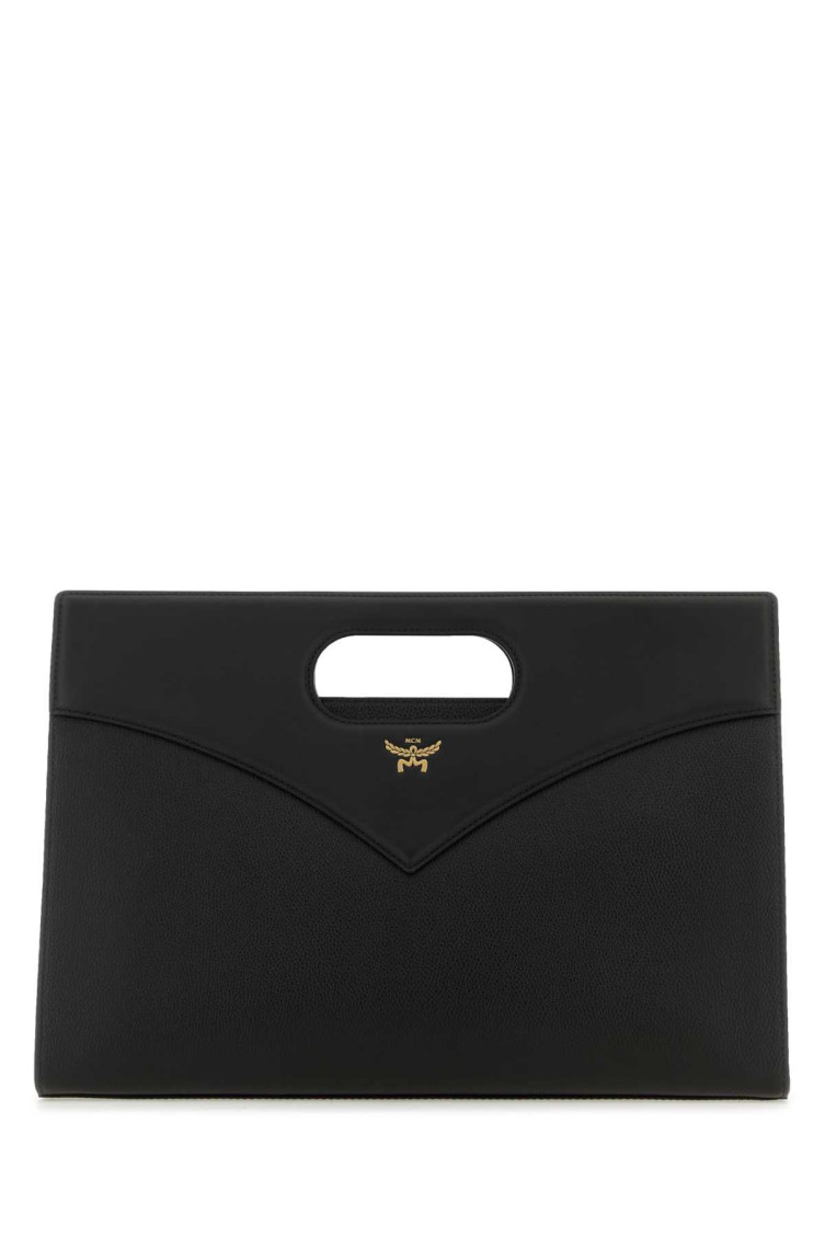 Mcm Medium Debossed-logo Leather Bag In Black