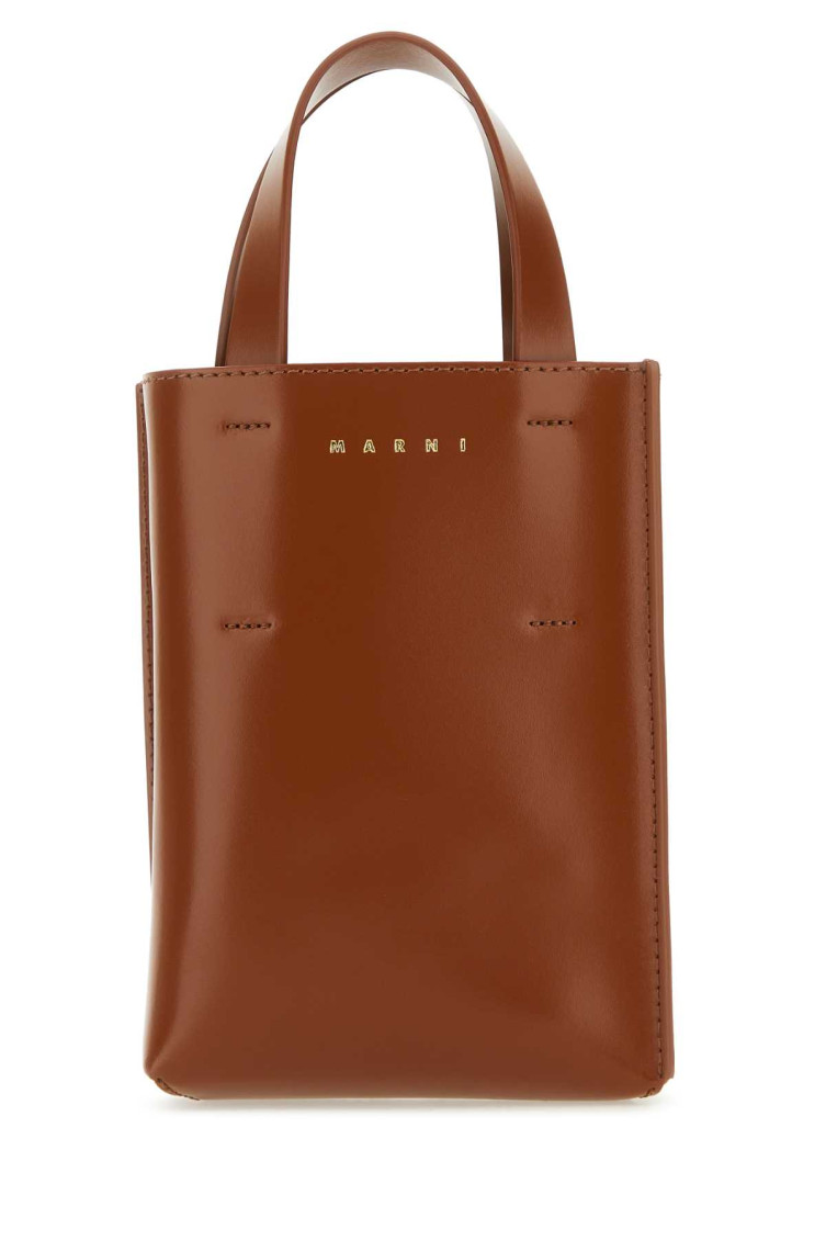 Marni Small Leather Art Tote In Brown