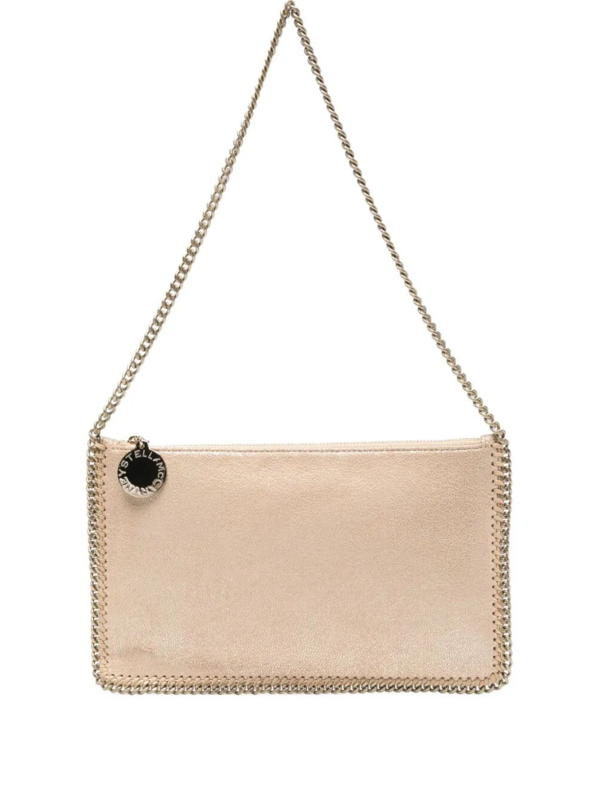 Stella Mccartney Chain Strap Metallic Clutch Bag In Neutral