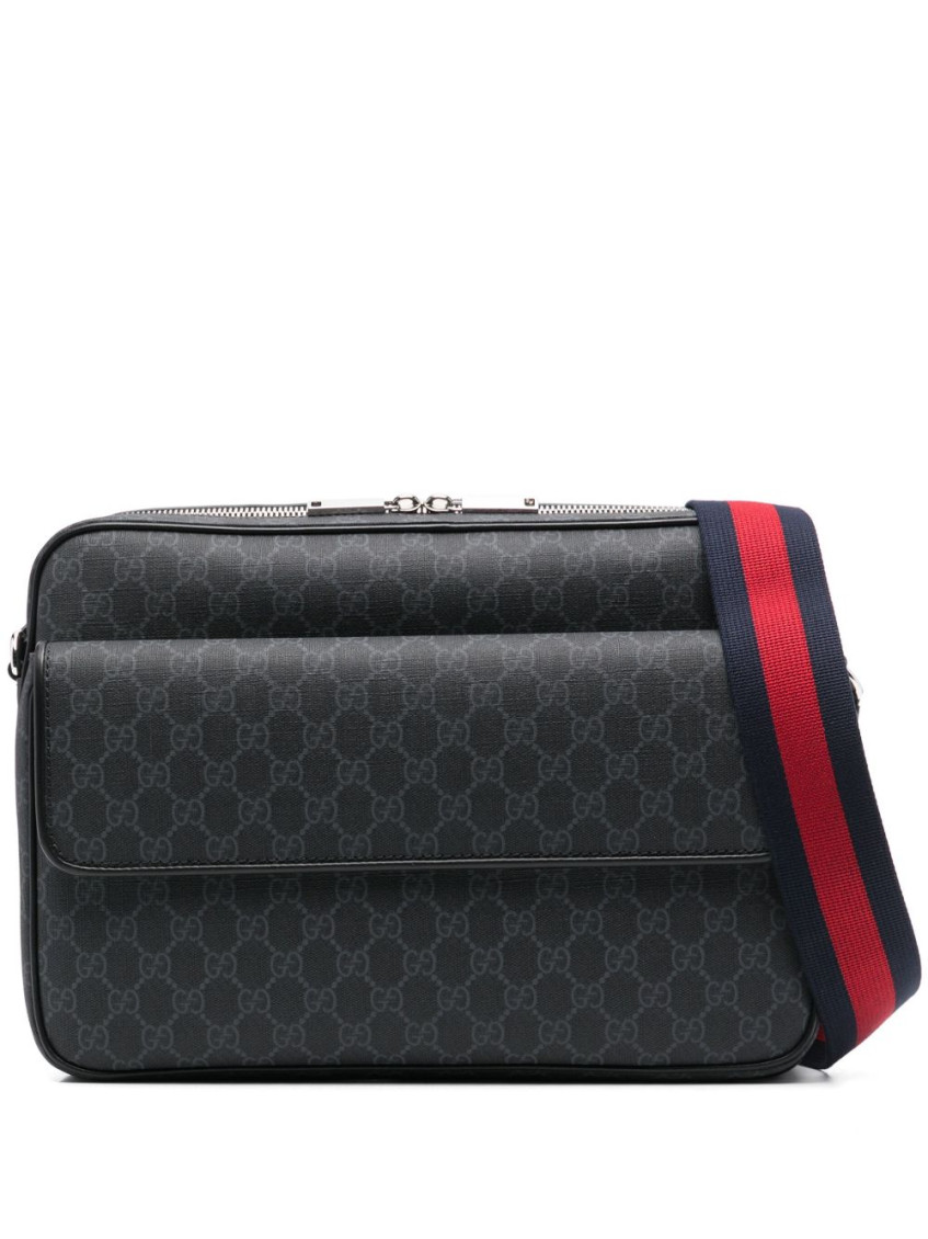 Gucci Black Gg Supreme Fabric Shoulder Bag Men In Black