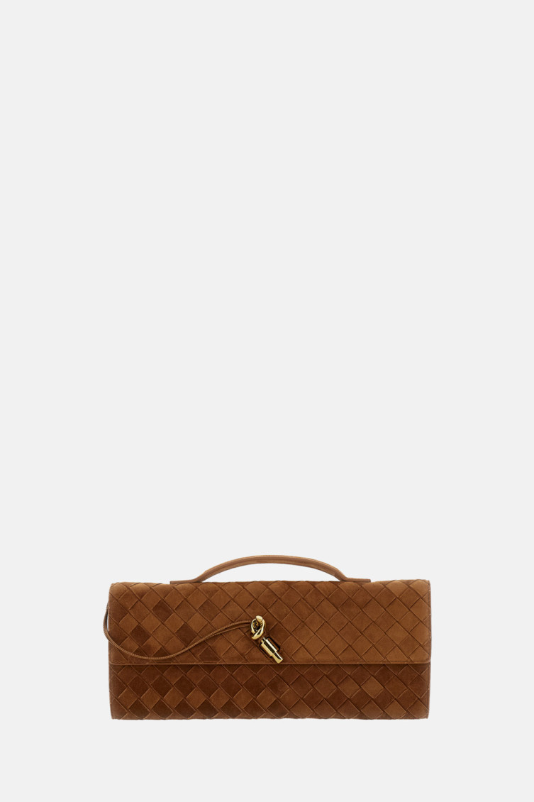 Bottega Veneta Dark Brown Andiamo Clutch for Women Online USA at