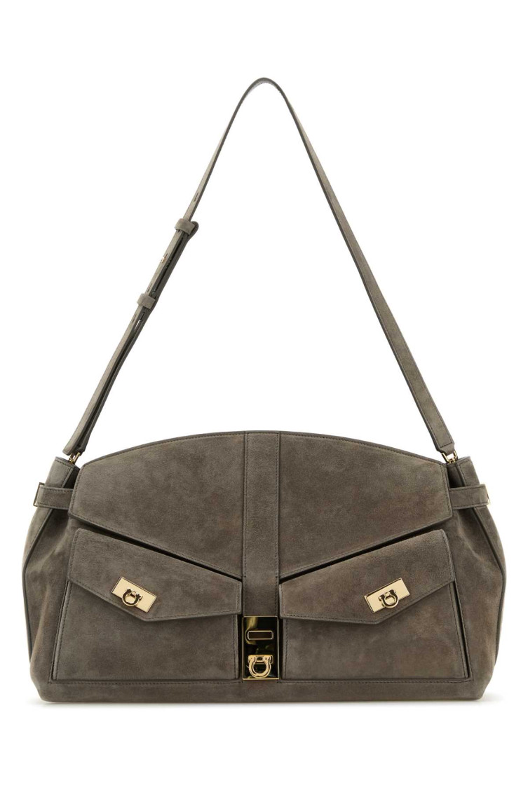 Shop Ferragamo Grey Hug Shoulder Bag