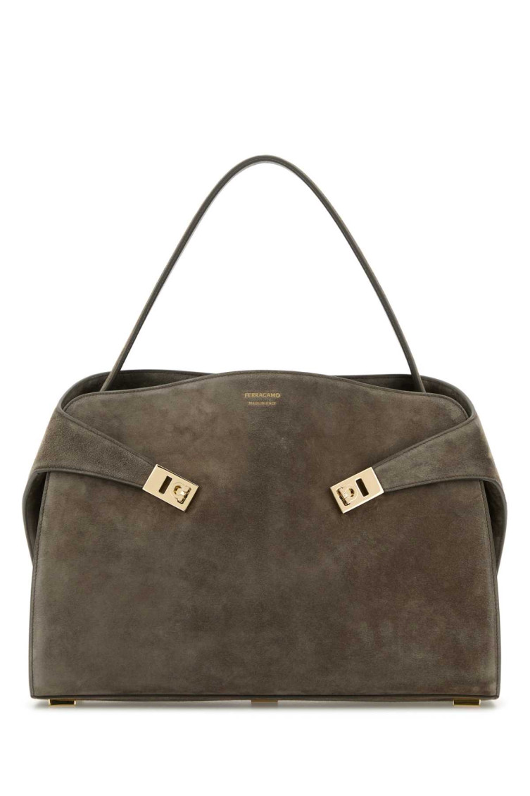 Shop Ferragamo Grey Hug Soft Large Shoulder Bag