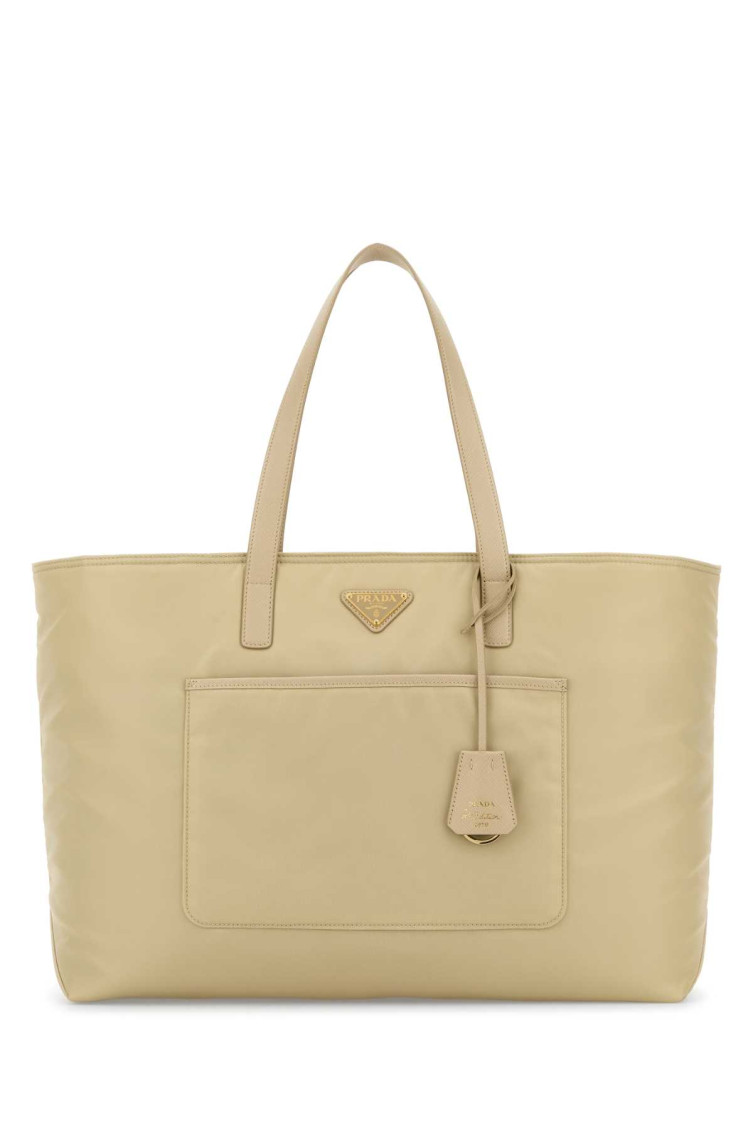 Prada Re-edition 1978 Large Re-nylon And Saffiano Leather Tote Bag In Sand