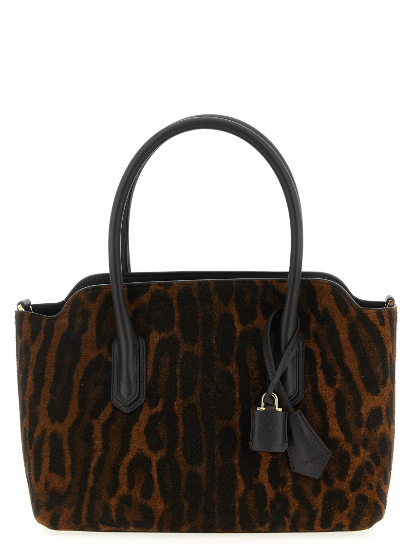 Tom Ford Ocelot Medium Leather-trimmed Ocelot-print Brushed-suede Tote In Brown