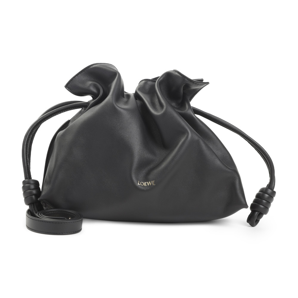 Loewe Medium Black Calf Leather Flamenco Clutch With Adjustable Features In Black