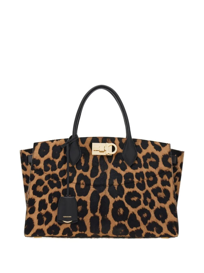 Ferragamo Leopard Print Studio Soft Large Tote In Animal Print