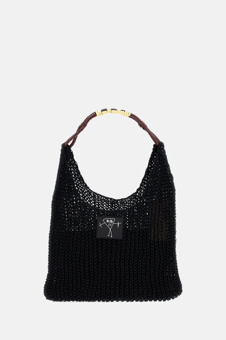 Plan C Black Logo-patch Shoulder Bag In Black