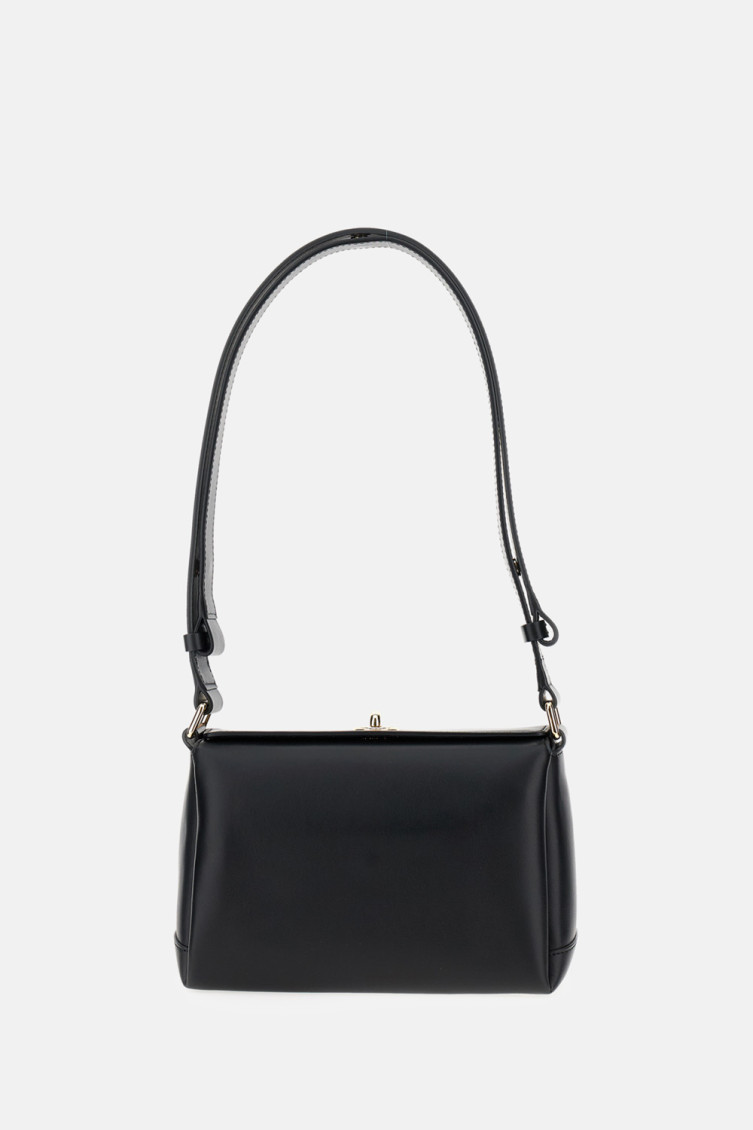 Plan C Black Leather Small Shoulder Bag In Black