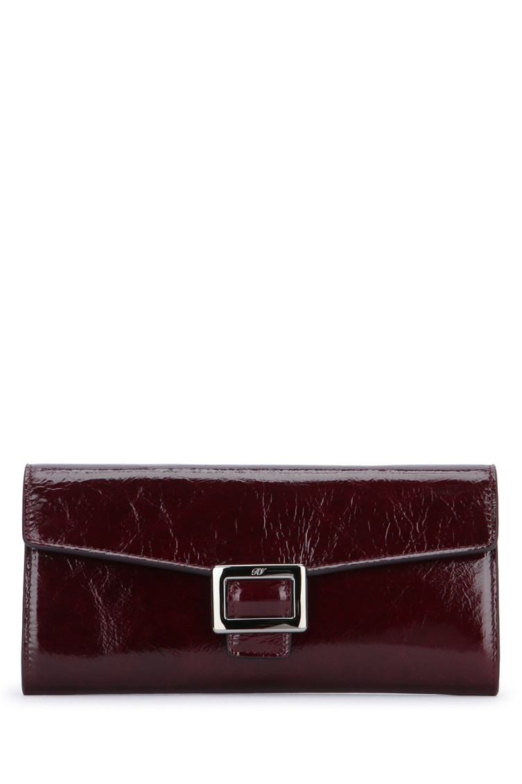 Roger Vivier Belle Vivier Dark Violet Patent Leather Wallet With Chain In Burgundy