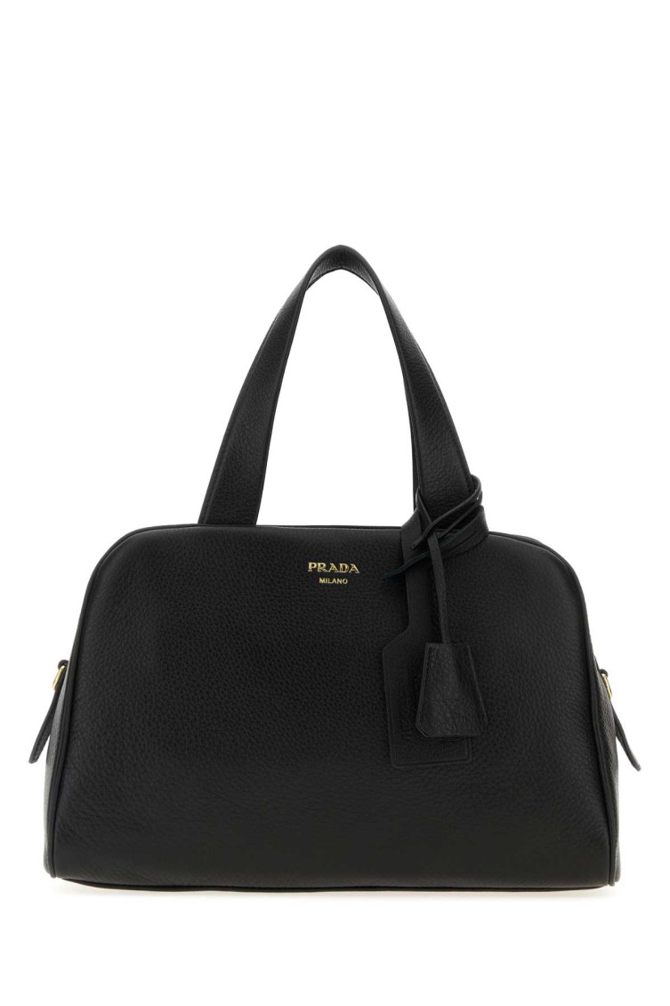 Prada Leather Handbag With Structured Shape And Top Handles In Black