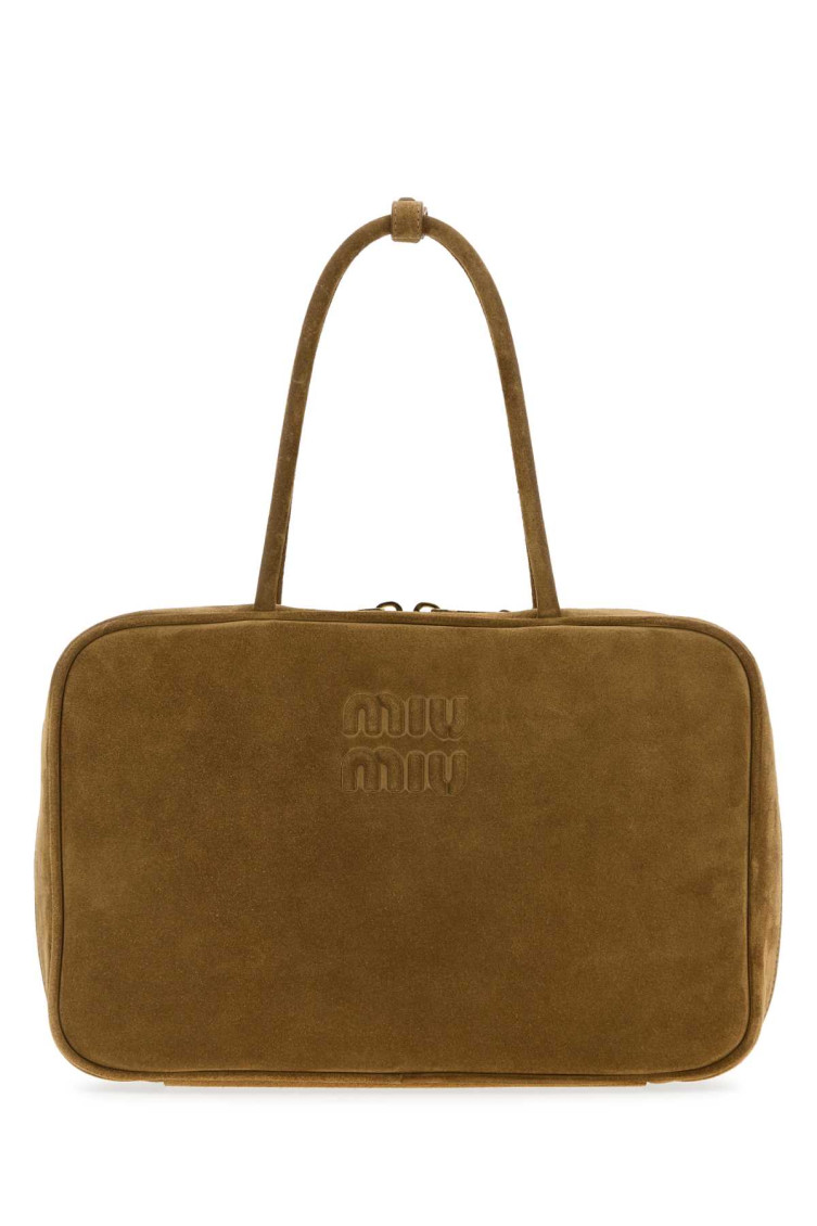 Miu Miu Beige Suede Handbag In Brown