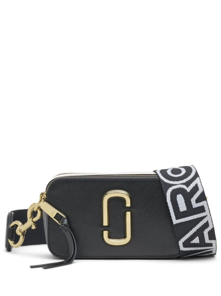 Marc Jacobs The Snapshot Black Shoulder Bag With Metal Logo At The Front In Leather Woman In Black