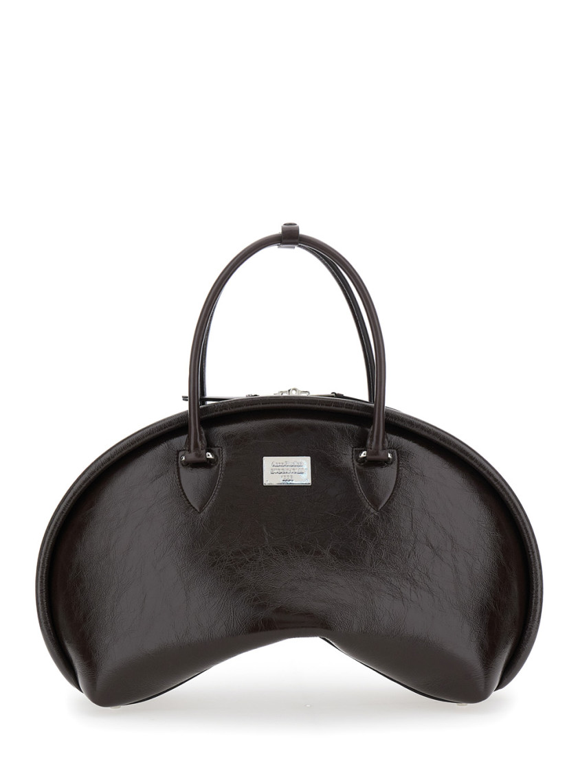 Acne Studios Black Handbag With Two Top Handles And Logo Plaque On The Front In Leather Woman In Brown