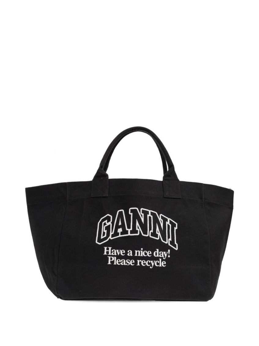 Ganni Women Recycled Cotton Xxl Tote Bag In Black
